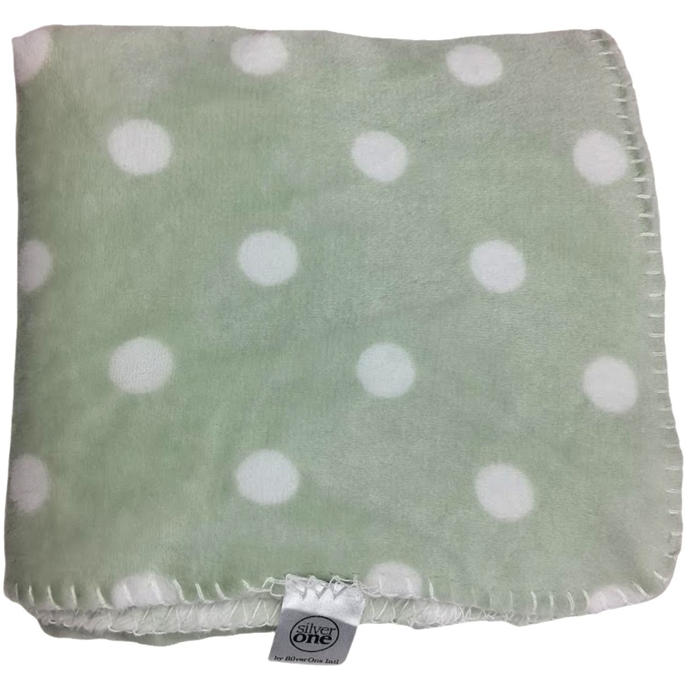 Silver One Green White Polka Dot Baby‎ Blanket Soft Fleece Stitched Edges Unisex